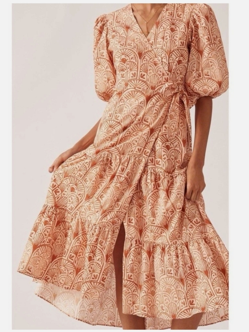 Anthropologie HUTCH Cotton V-Neck Tiered Wrap Dress Geometric Block Size XS
